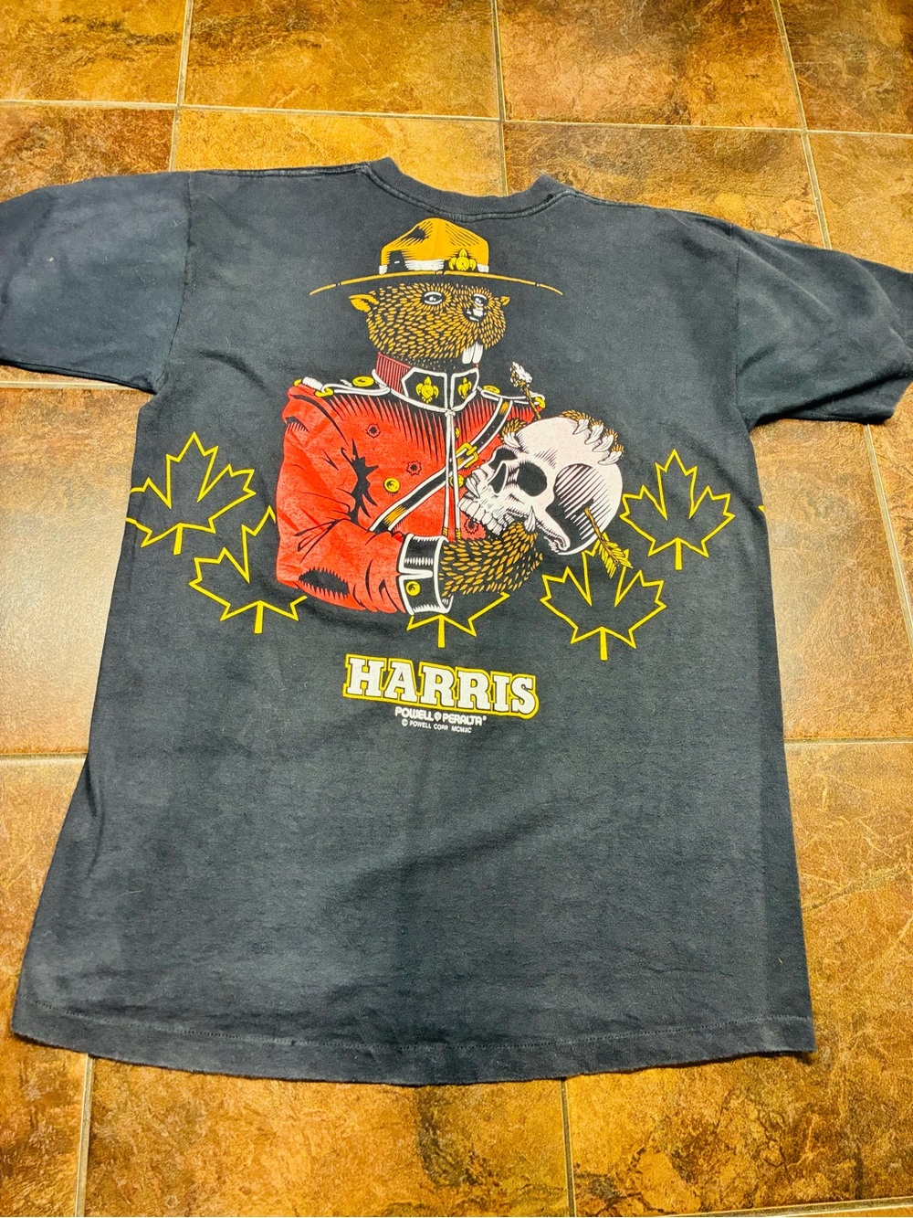 1989 Harris Graphic Bear Mountie Tee - Powell Peralta Black with Red & Yellow